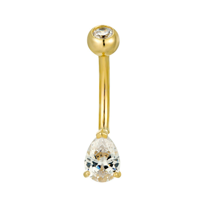 9ct Solid Gold Teardrop CZ Belly Bar - seolgol