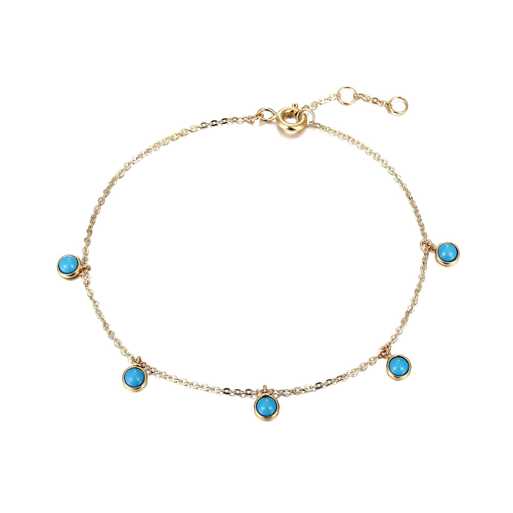 9ct Solid Gold Turquoise Charm Bracelet