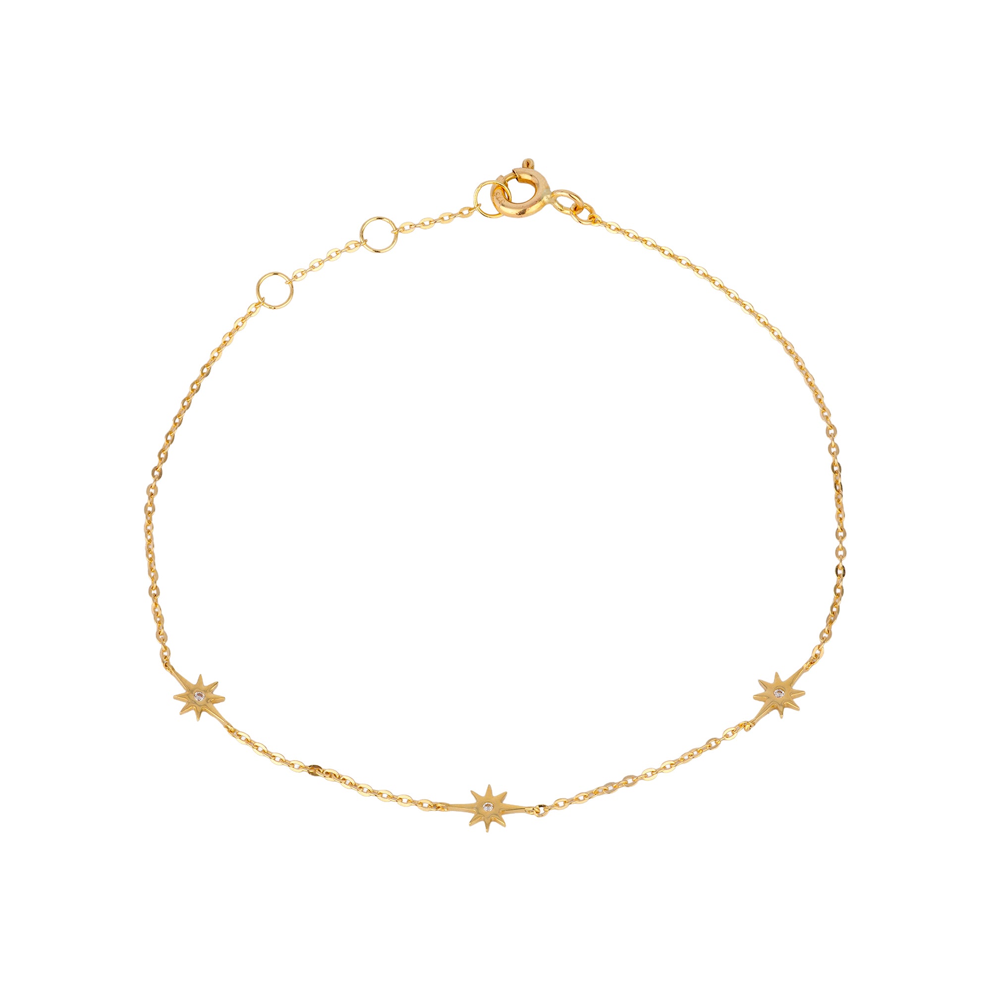 Gold bracelet with star-shaped charms on a white background - seolgold