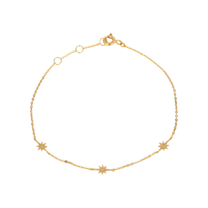 Gold bracelet with star-shaped charms on a white background - seolgold