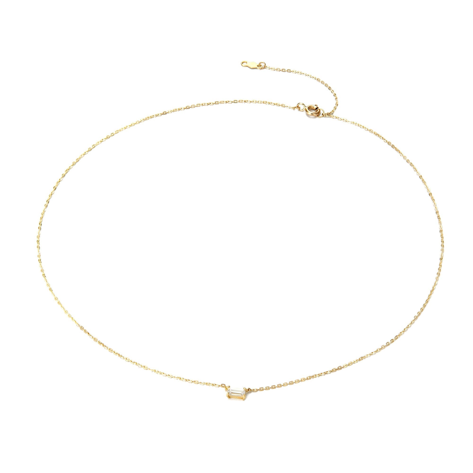 9ct Solid Gold Baguette CZ Necklace - seol gold
