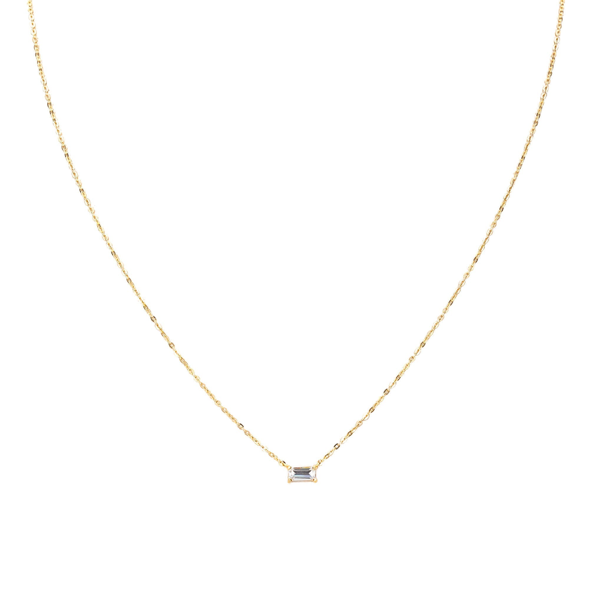 9ct Solid Gold Baguette CZ Necklace - seol gold