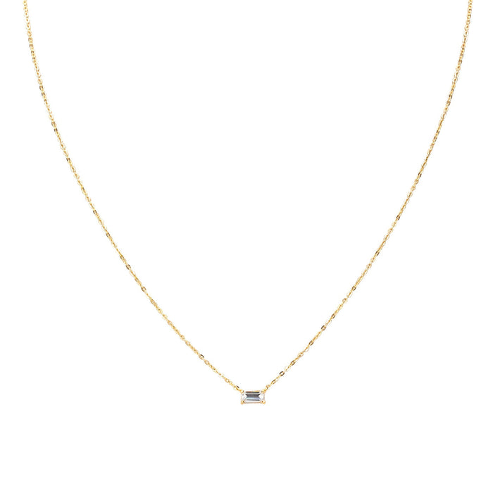 9ct Solid Gold Baguette CZ Necklace - seol gold