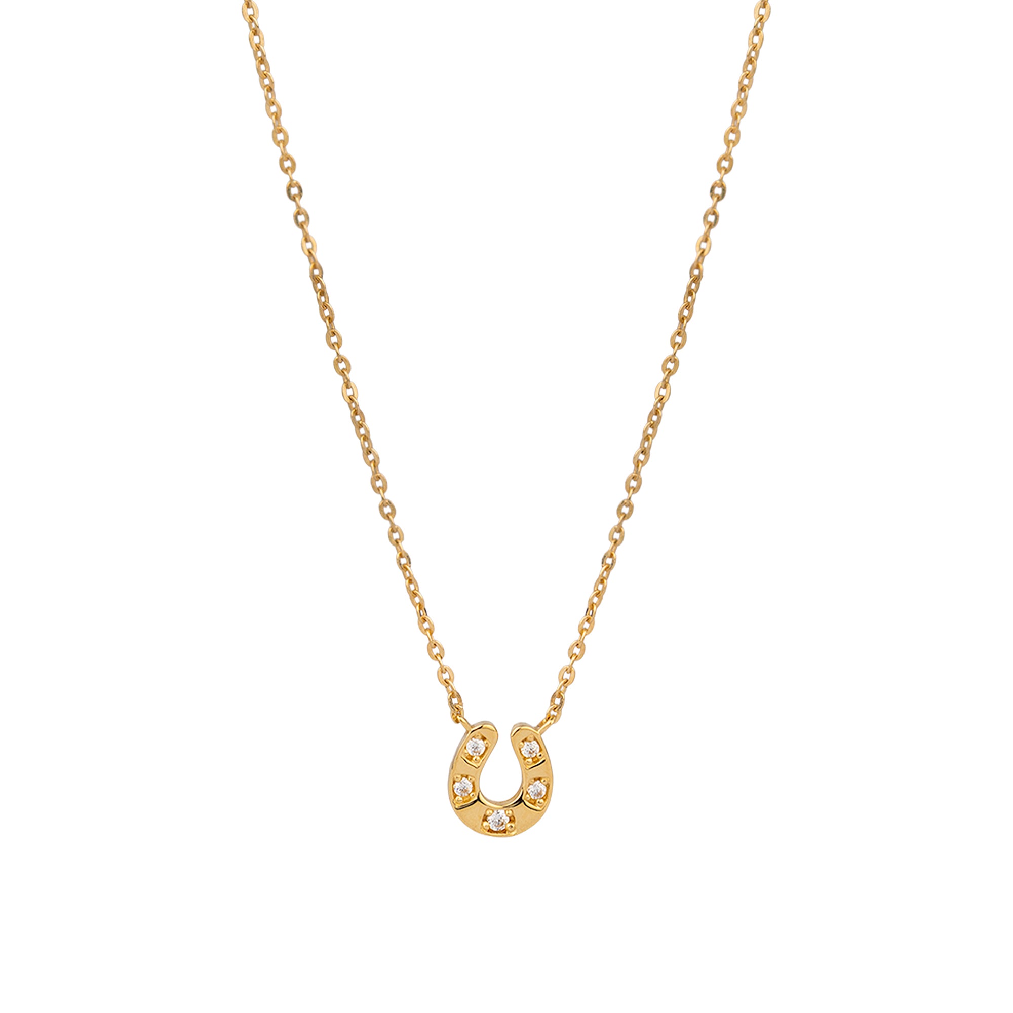 9ct Solid Gold CZ Horseshoe Necklace - seolgold