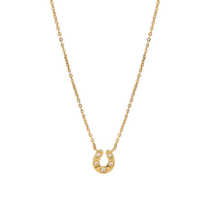 9ct Solid Gold CZ Horseshoe Necklace - seolgold