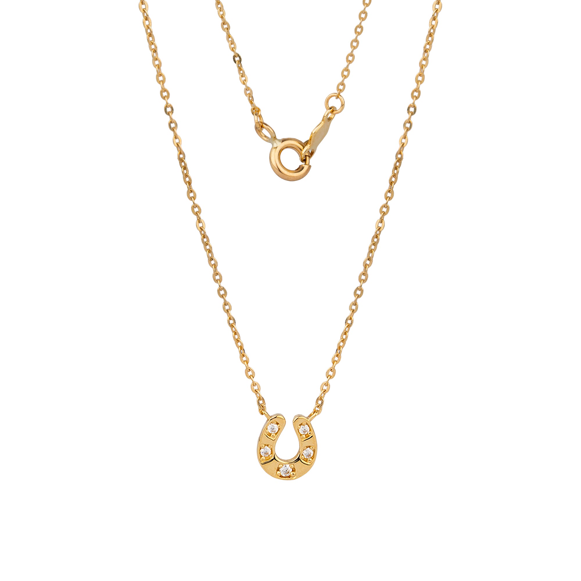 9ct Solid Gold CZ Horseshoe Necklace - seolgold