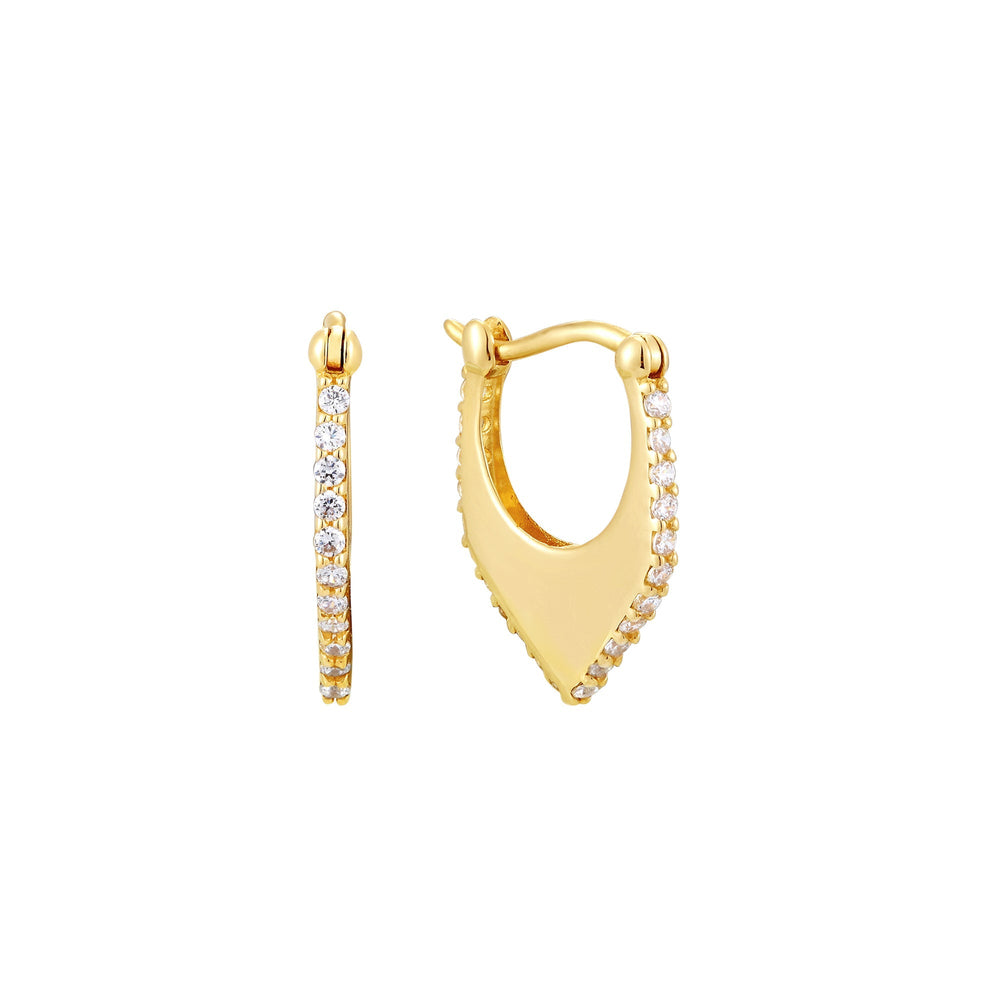 9ct Solid Gold Geometric CZ Creole Hoops - seol-gold