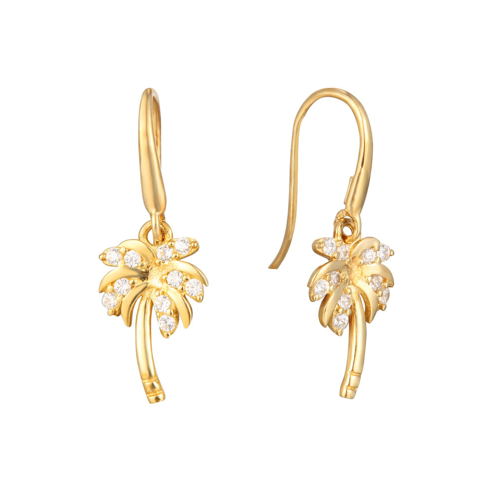 9ct Solid Gold CZ Palm Tree Earrings