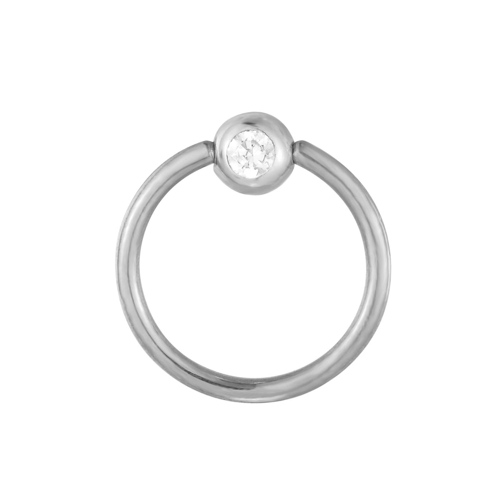 9ct Solid White Gold CZ Bezel Captive Bead Ring Hoop