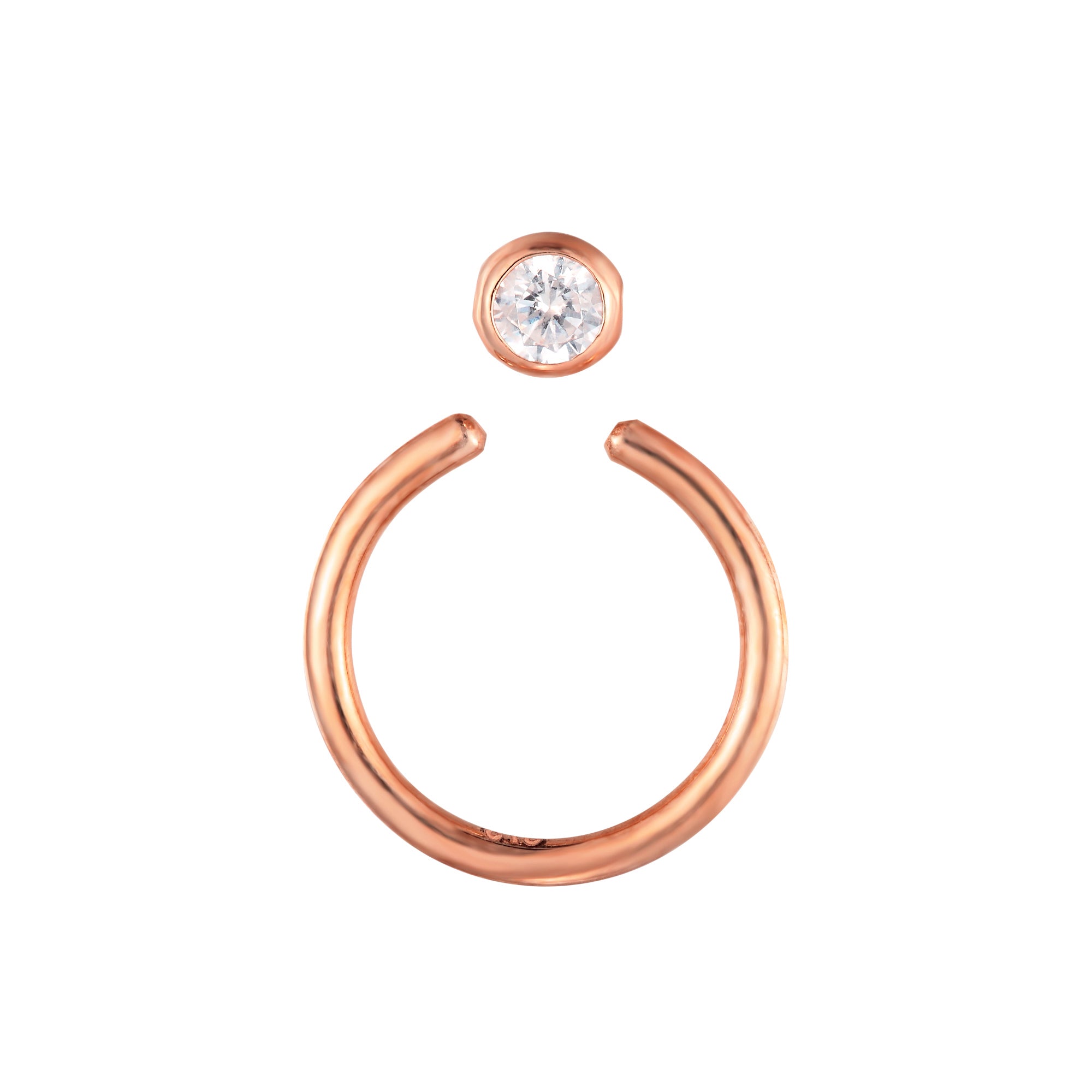 Rose gold nose ring with a clear gemstone on a white background - seolgold