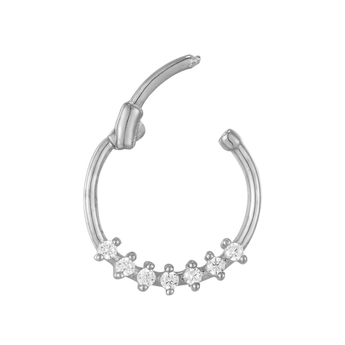 Silver nose ring with small diamonds on a white background - seolgold