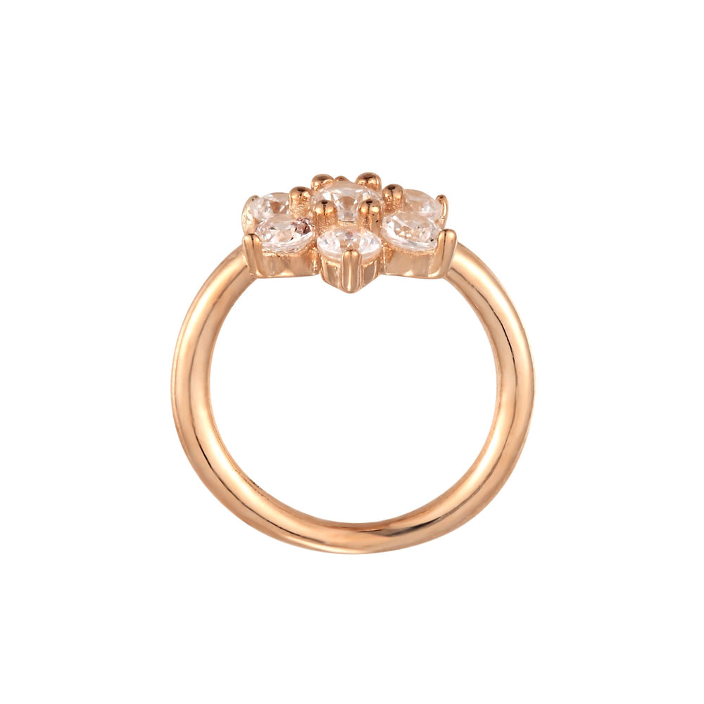 9ct Solid Rose Gold Tiny CZ Flower Open Hoop