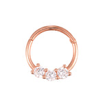 9ct Solid Rose Gold Triple CZ Claw Segmented Hoop