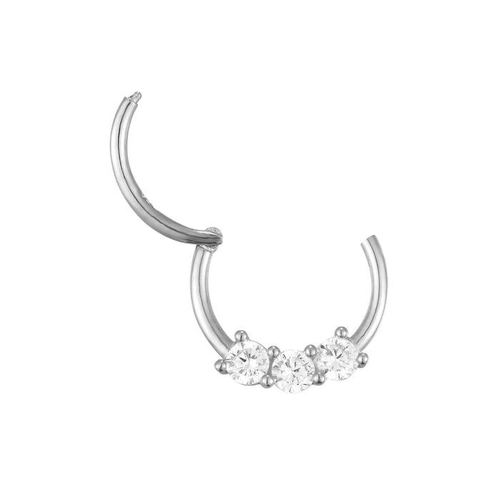Sterling Silver Triple CZ Claw Segmented Hoop - seolgold