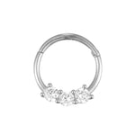9ct Solid White Gold Triple CZ Claw Segmented Hoop