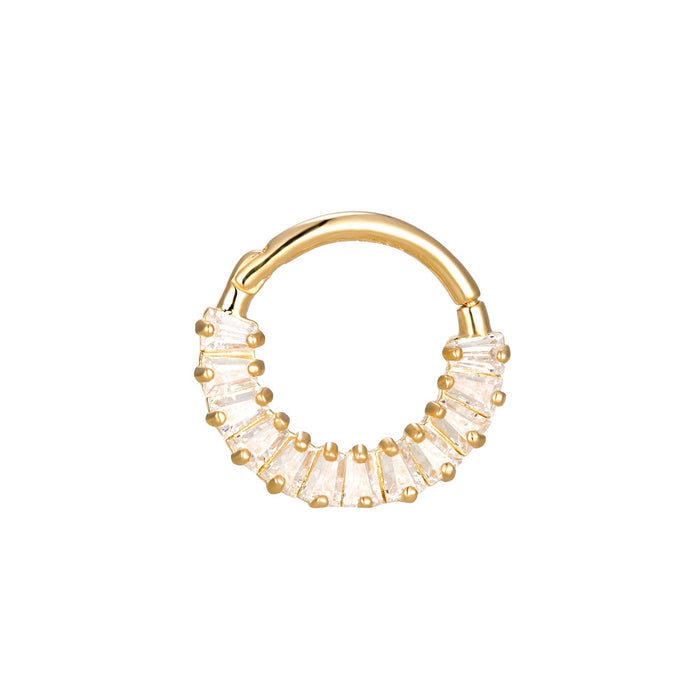 9ct Solid Gold Baguette CZ Clicker Hoop - seolgold