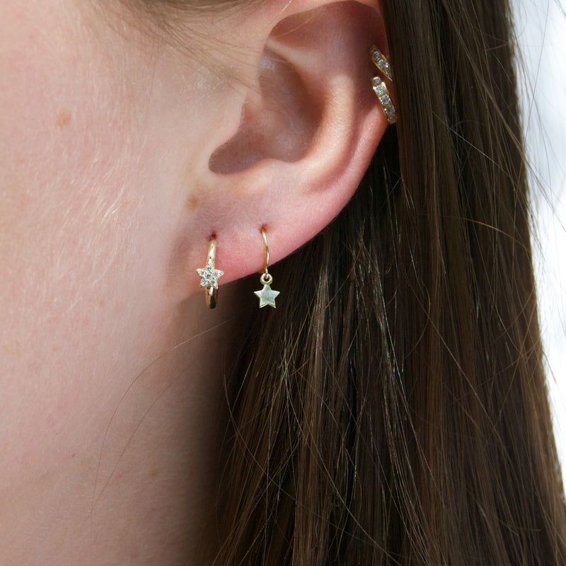 9ct Gold Star Charm Hoops - seol-gold