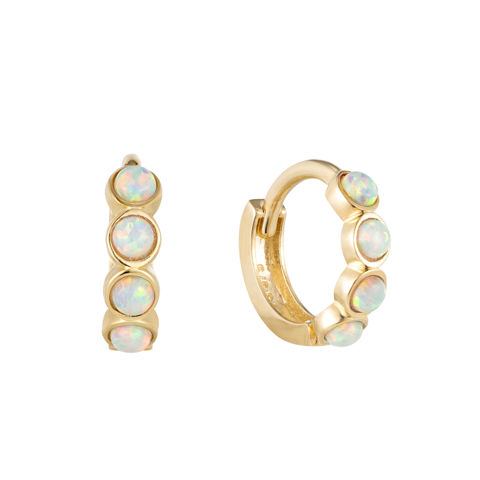 9ct Solid Gold Opal Huggie Hoops - Main Image