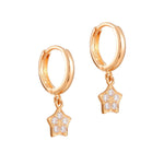 9ct Solid Rose Gold Star Charm Cubic Zirconia Hoops