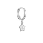 9ct Solid White Gold Star Charm Cubic Zirconia Hoops