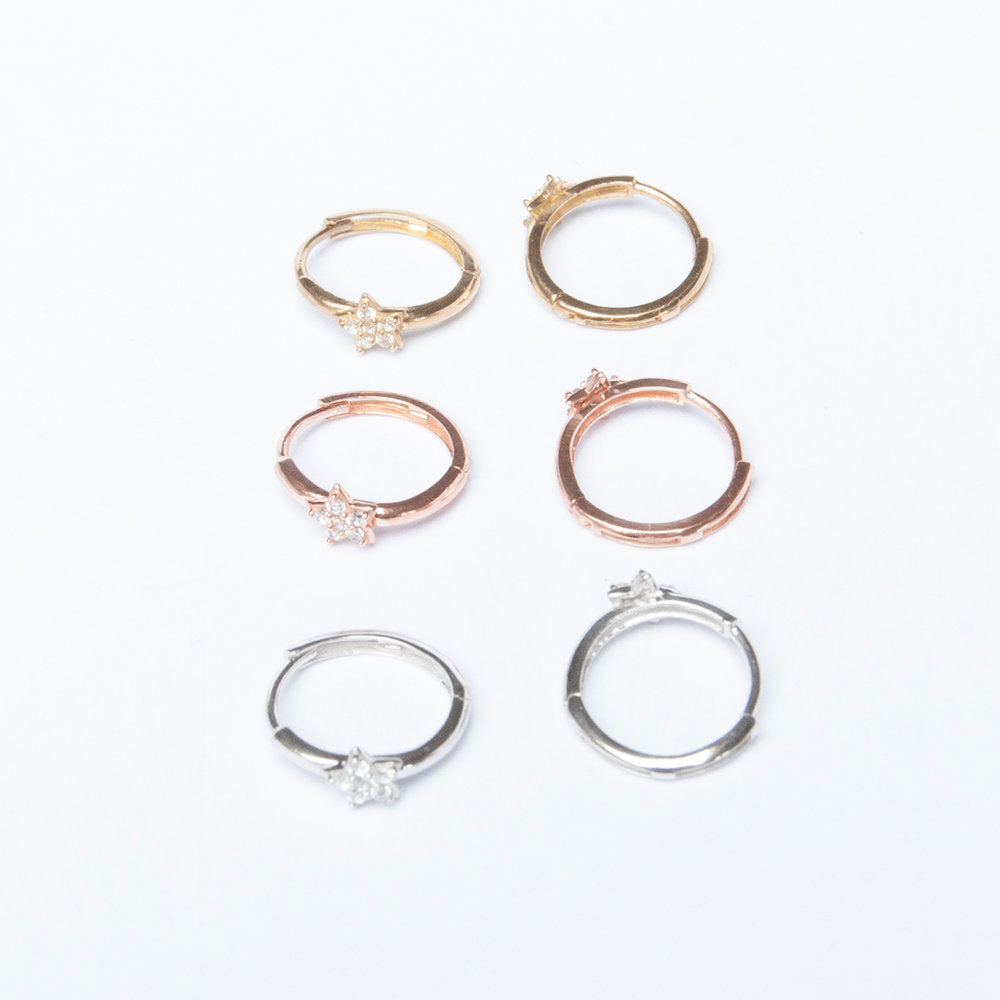 9ct Solid Rose Gold cubic zirconia hoops - seol-gold