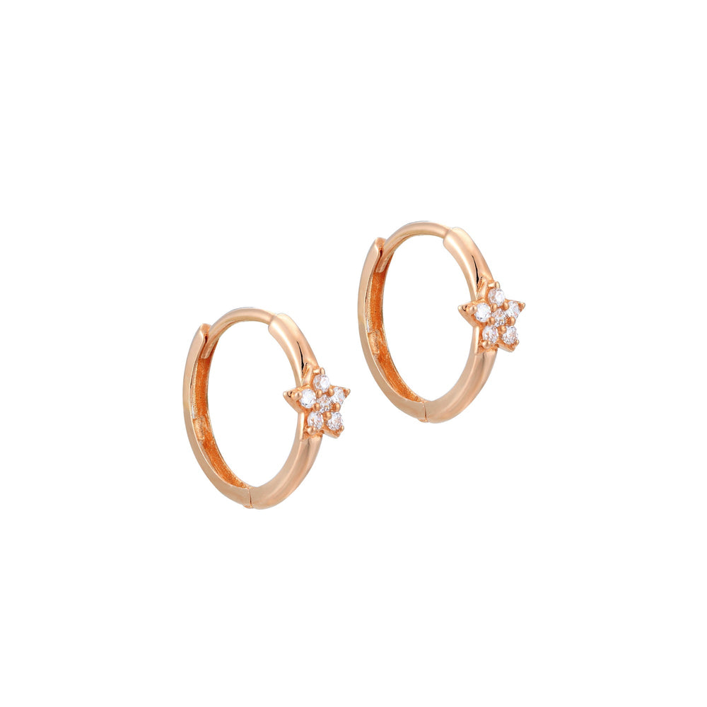 9ct Solid Rose Gold Star CZ Hoops