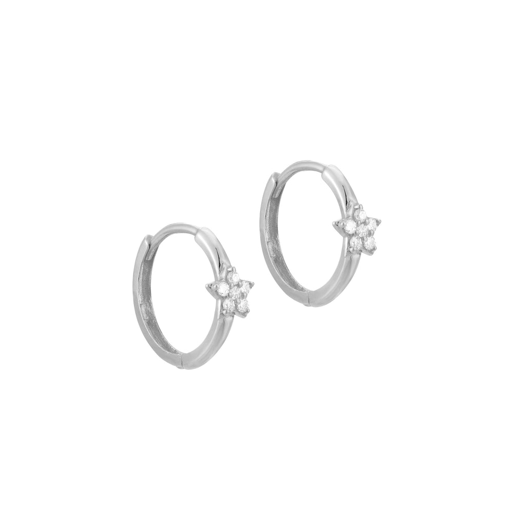 9ct Solid White Gold Star CZ Hoops