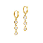 CZ Triple Bezel Charm Hoop Earrings - seol-gold