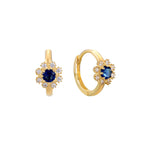 9ct gold cz and sapphire flower hoop earrings - seol-gold