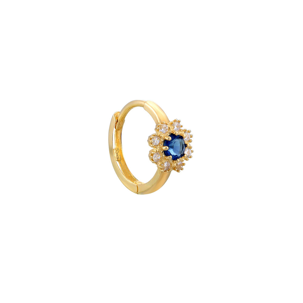 9ct Solid Gold CZ and Sapphire Flower Hoops