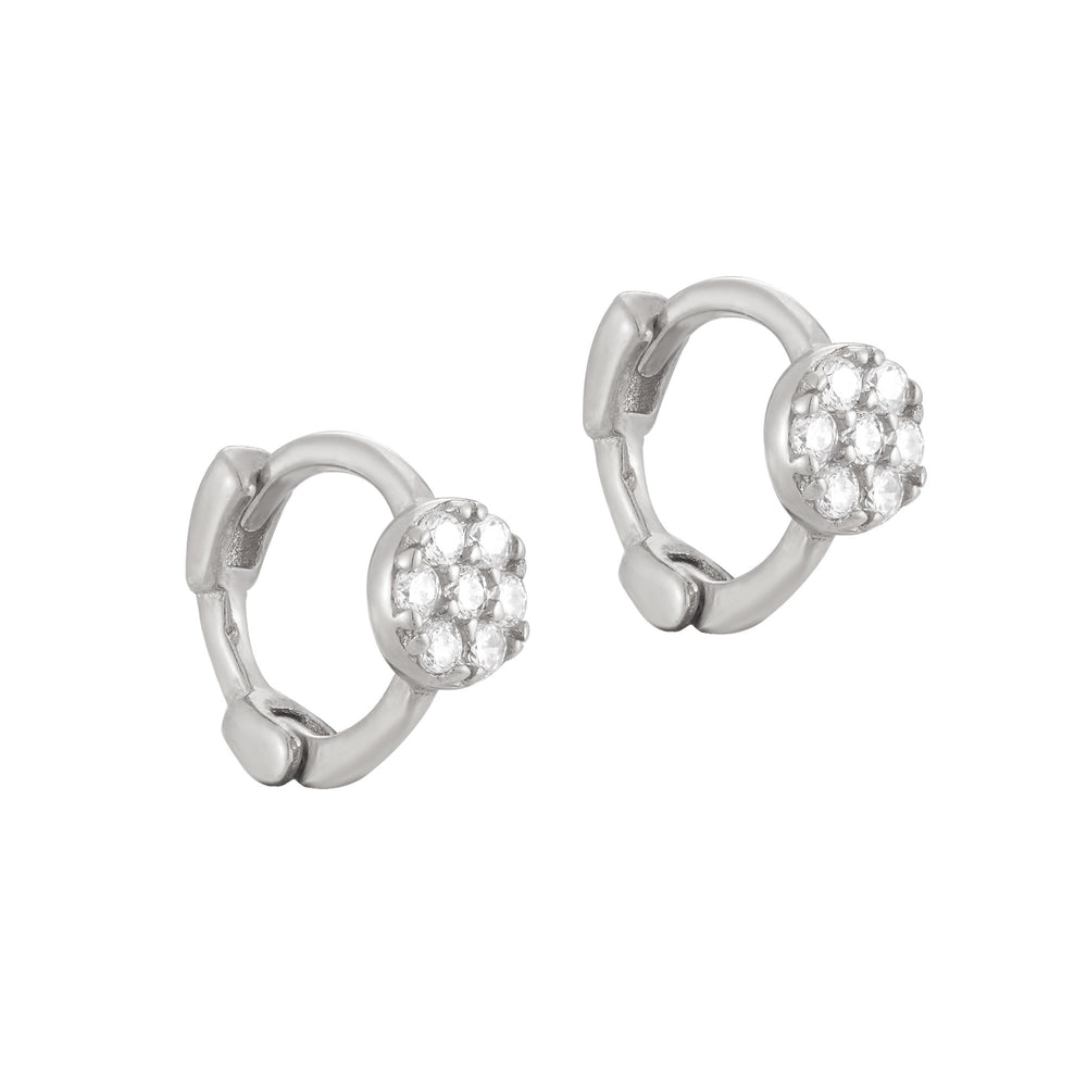 Sterling Silver Tiny Pave CZ Circle Huggie Earrings