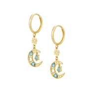 9ct Solid Gold Topaz CZ Crescent Moon Hoop Earrings - seol-gold