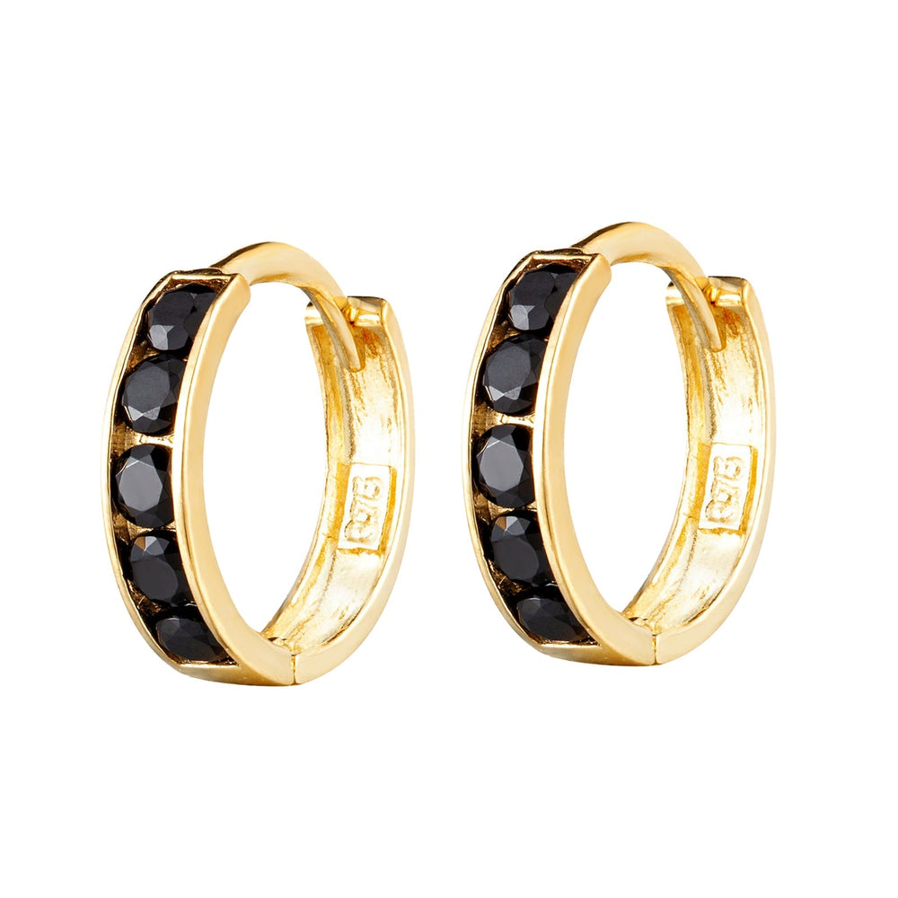 9ct Solid Gold Black CZ Hoops