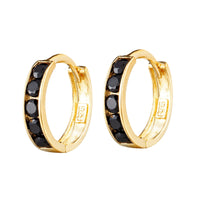 9ct Solid Gold Black CZ Hoops - seolgold