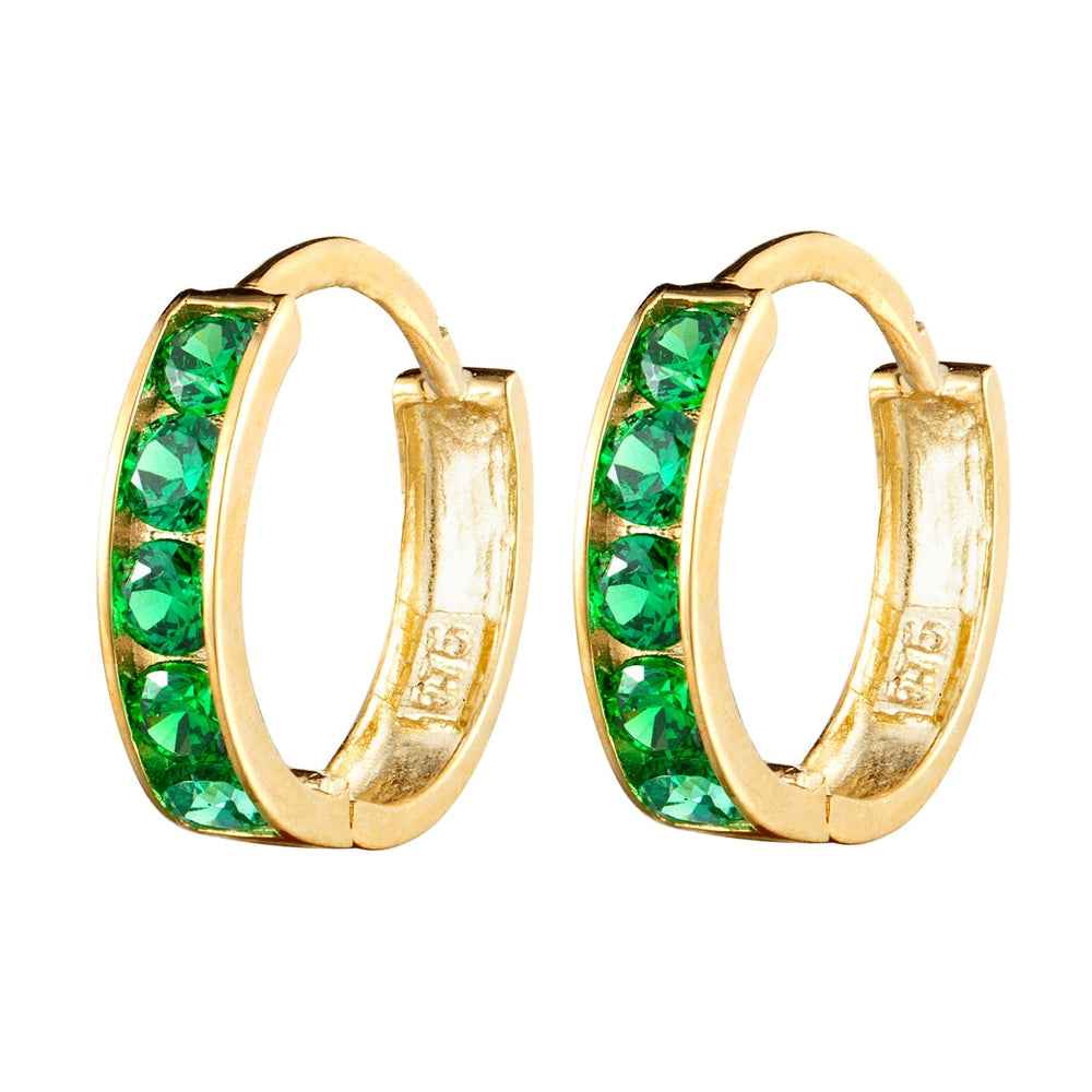 9ct Solid Gold Emerald CZ Hoops