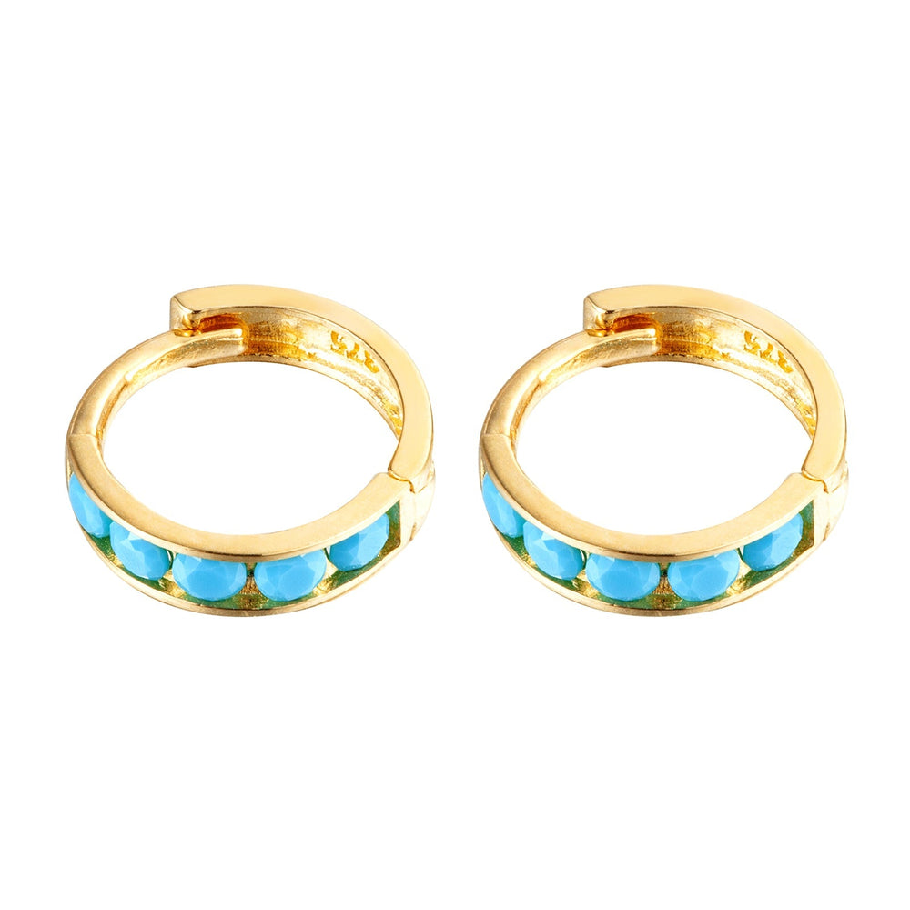 Seol gold - Tiny cage turquoise cz huggies