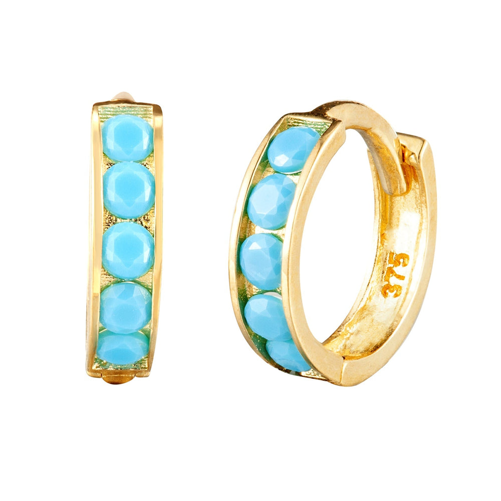 9ct Solid Gold Turquoise Hoops