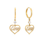 9ct Solid Gold 'Love' Heart Hoop Earrings