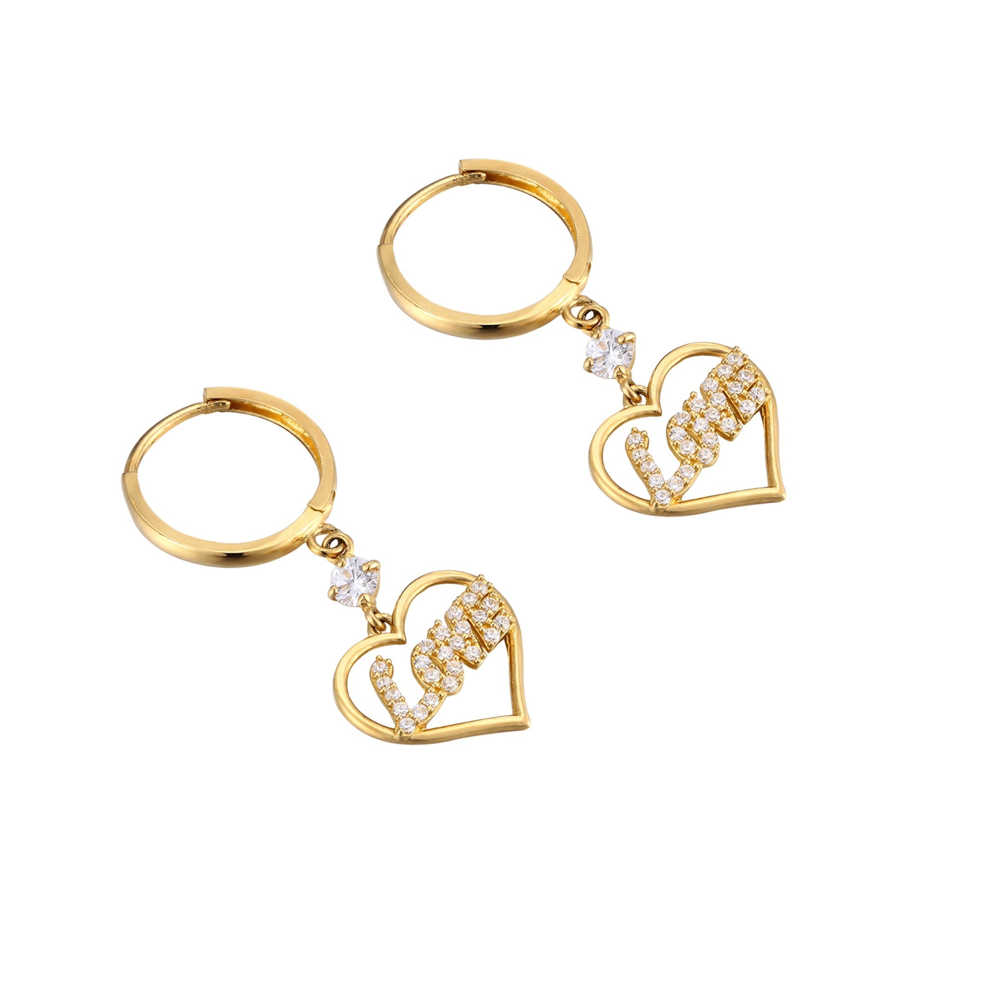 9ct Solid Gold 'Love' Heart Earrings - seol gold
