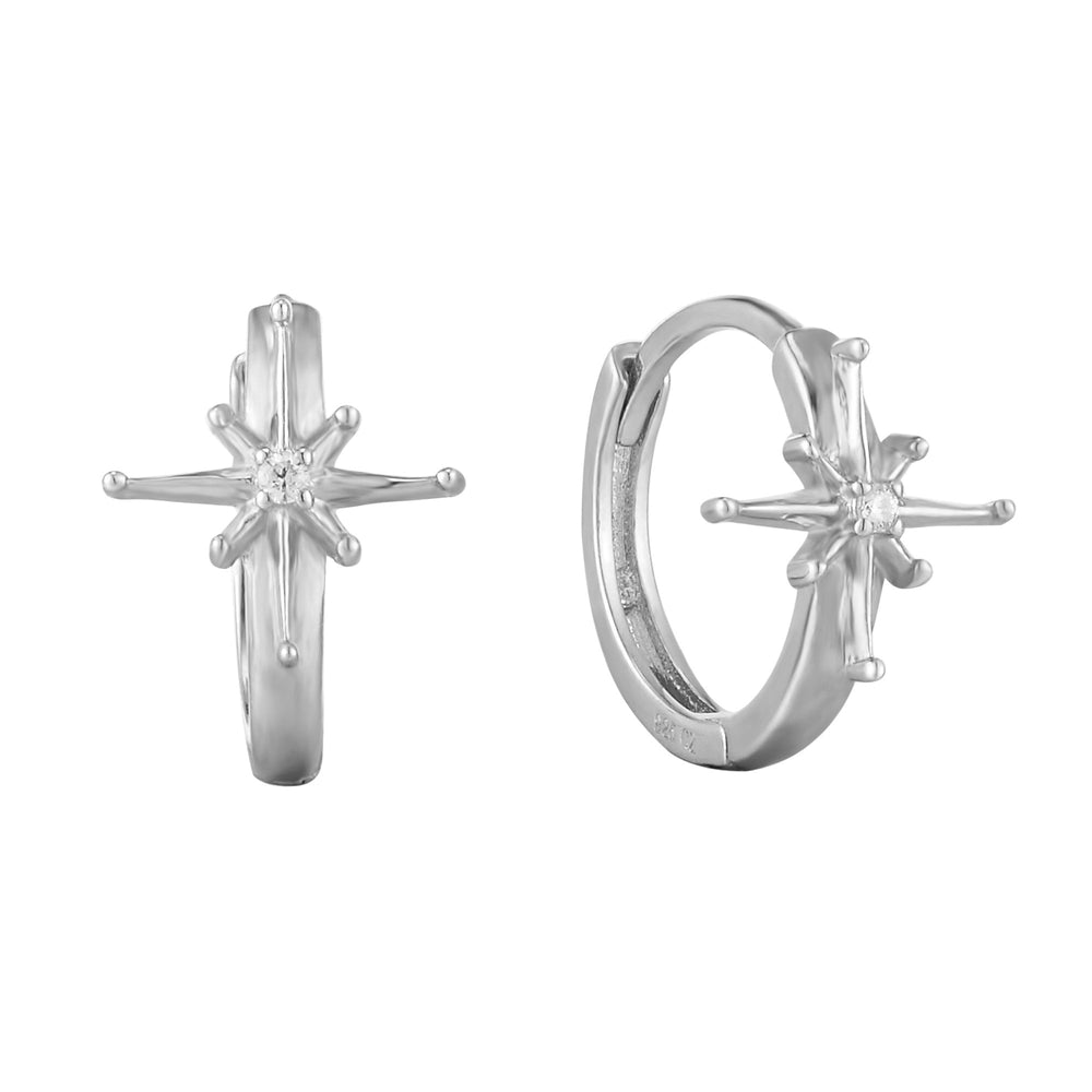Sterling Silver North Star CZ Hoop Earrings