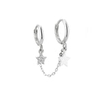 Sterling Silver Star Charm Chain Hoops
