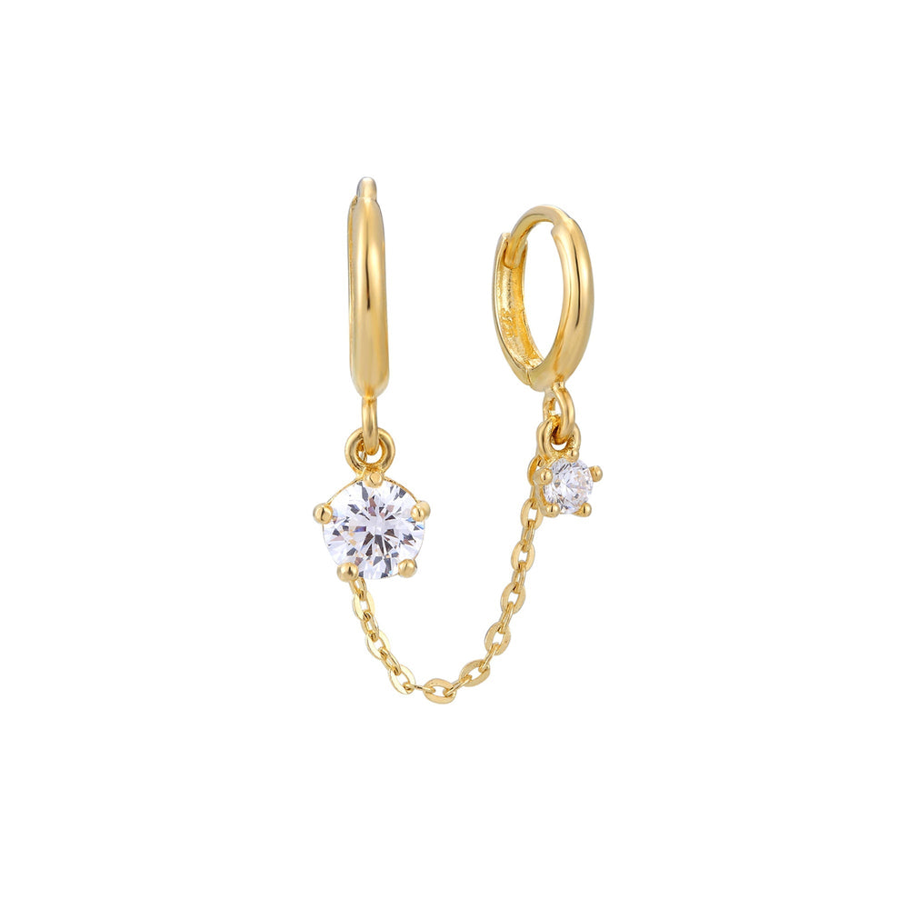 9ct Solid Gold Tiny CZ Charm Chain Hoop & Seol + Gold
