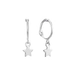 9ct Solid White Gold Tiny Star Charm Hoops