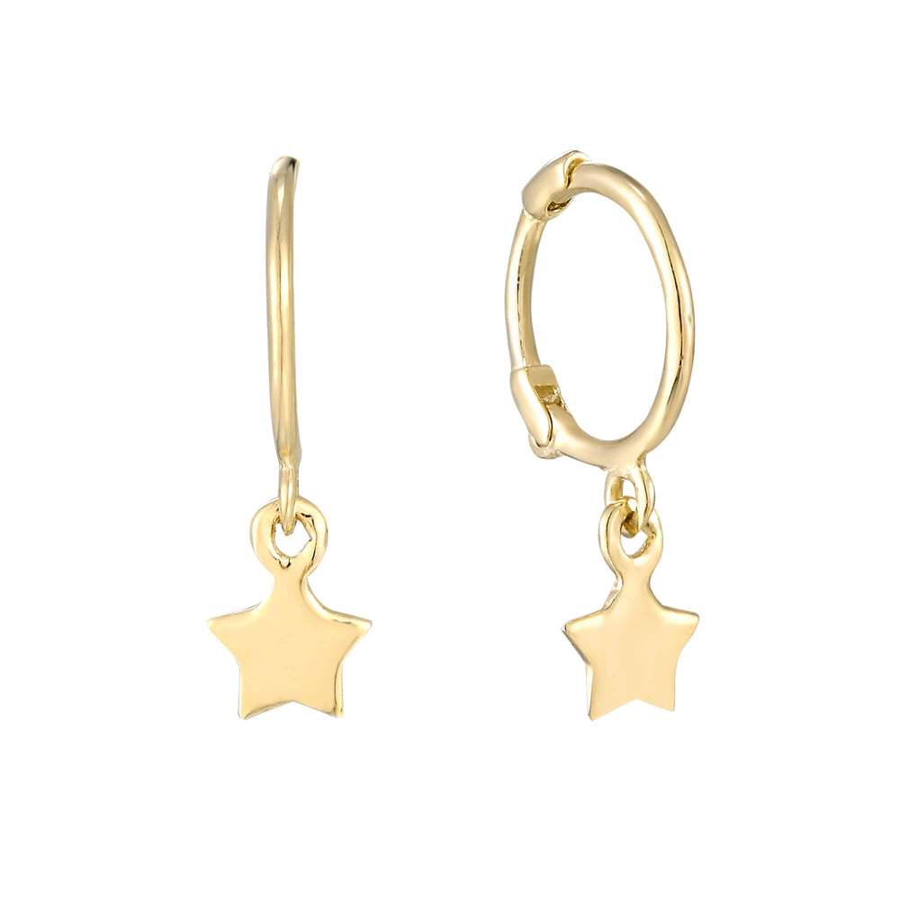 9ct Gold Star Charm Hoops - seol-gold