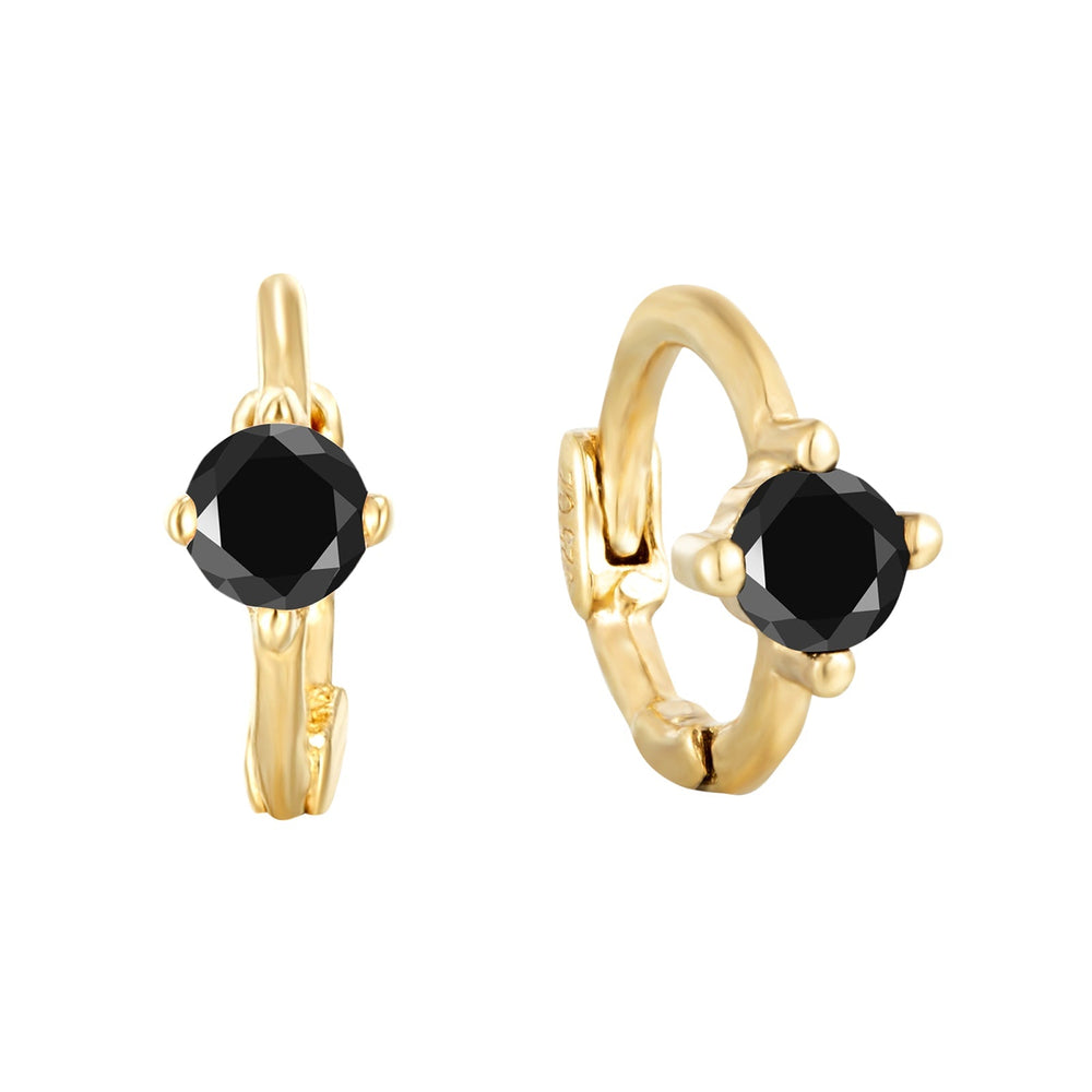 18ct Gold Vermeil Black CZ Tiny Hoop Earrings