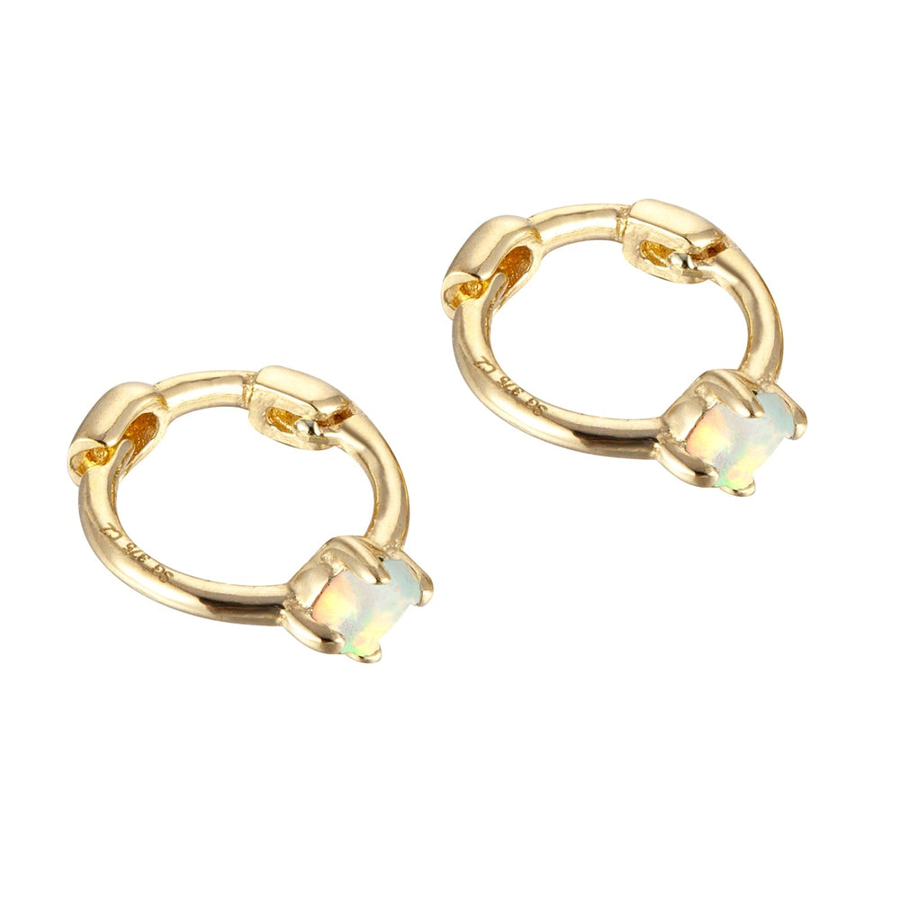 9ct Solid Gold Tiny Opal Huggies