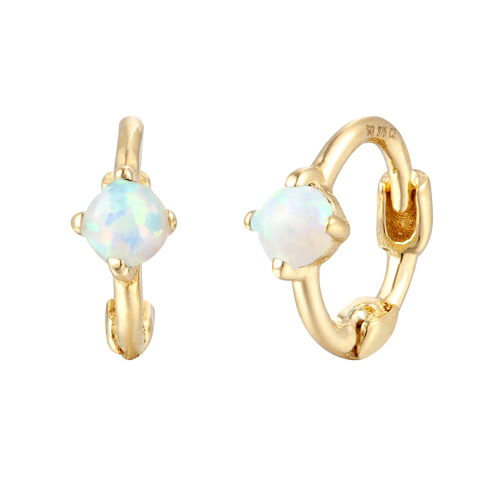 9ct Solid Gold Tiny Opal Huggies - Main Image