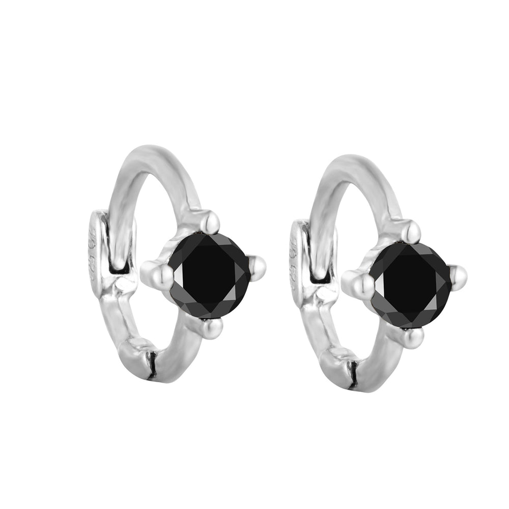 Sterling Silver Black CZ Tiny Hoop Earrings