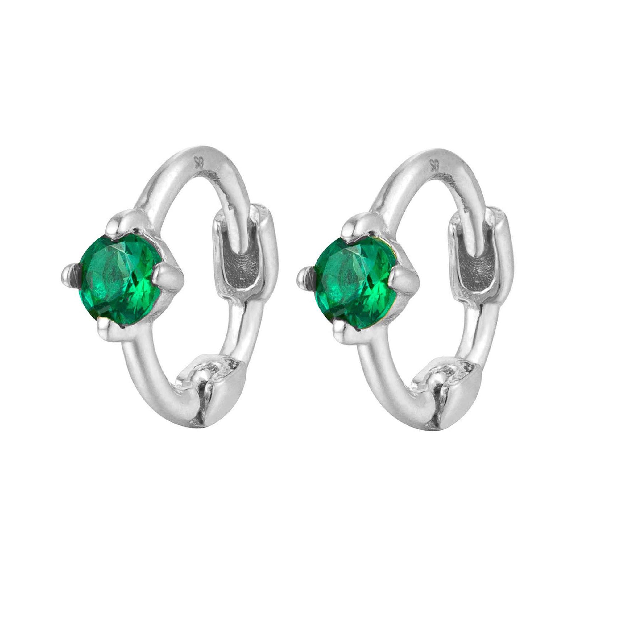 Emerald silver hoops - seolgold