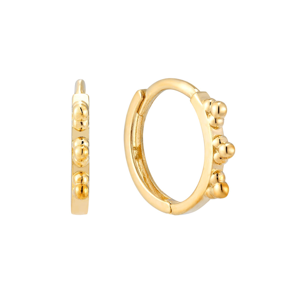 9ct Gold Bobble Dot Spike Hoop Earrings - seol-gold
